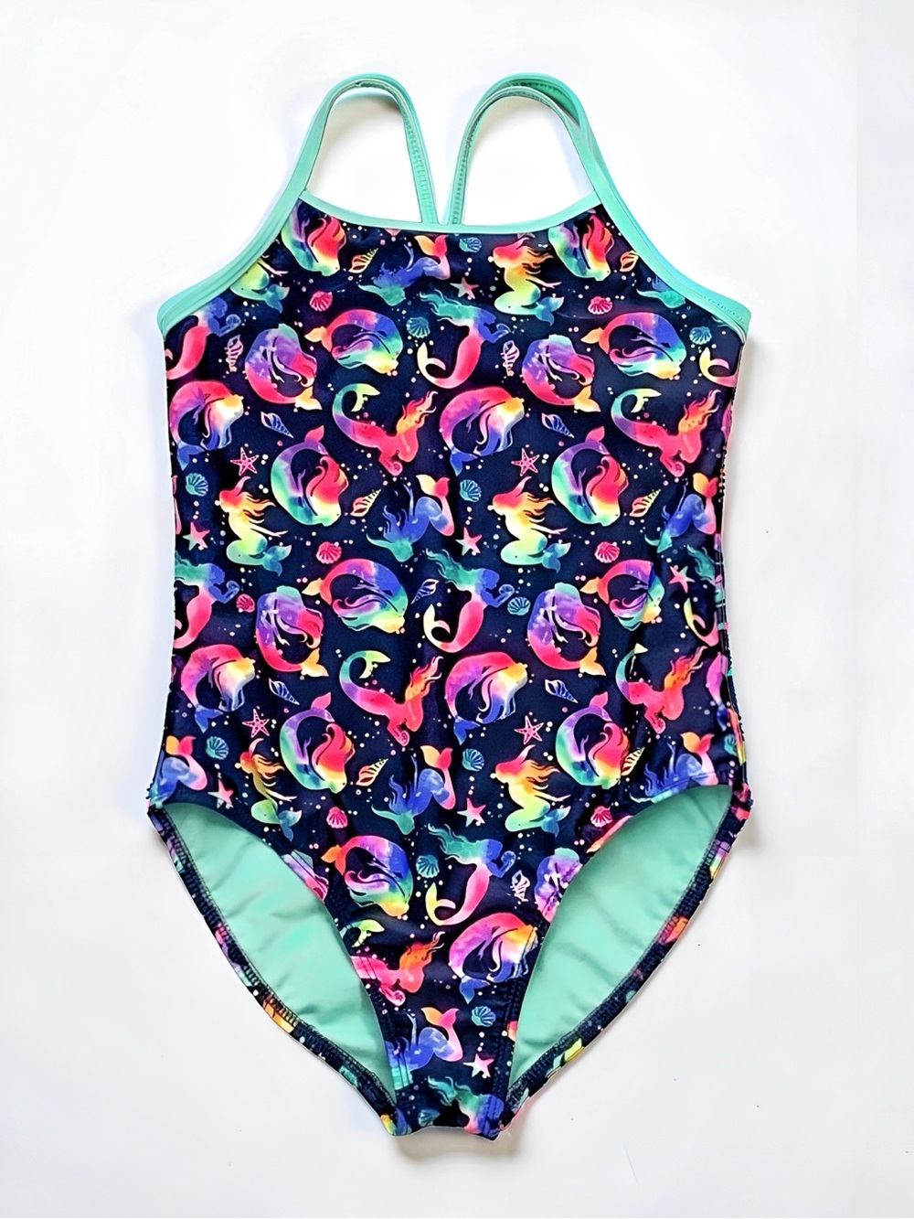 6/$15🪧Girls Colorful Mermaid 1 Piece Bathing Swim Suit Size Large 10/12